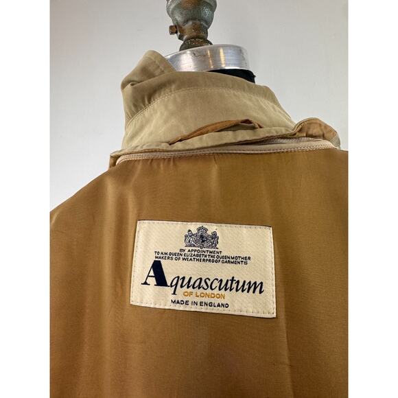 VINTAGE Aquascutum Long Trench Coat 2way Beige Tan Wool Authentic ENGLAND - Picture 13 of 16